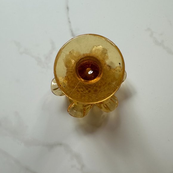 Amber Miniature 4" Glass Ruffled Hobnail Vase by FENTON - Picture 3 of 4